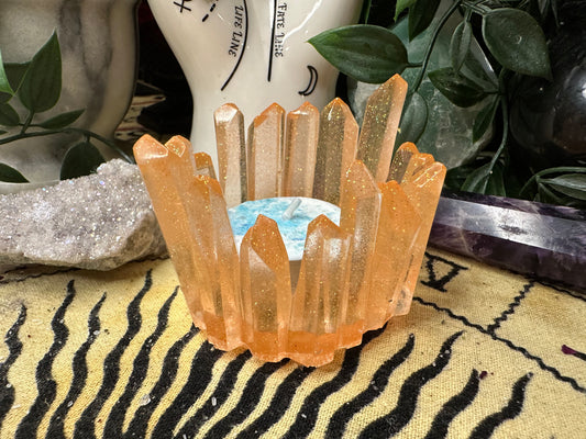 Clear Orange Crystal Candle Holder